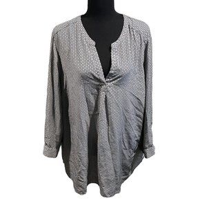 Dalia Womens Blouse Long Sleeve Notched Neckline Printed Gray 3X